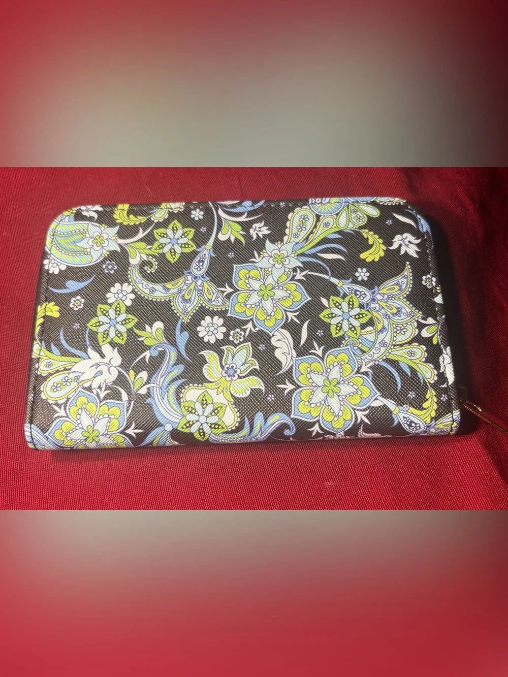 New Floral Paisley Wallet Clutch in Black, Lime & Light Blue
